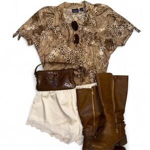 button up shirt paisley vintage vtg animal print 90s retro